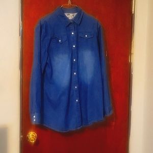 Wonens Ombre Medium Blue Denim Button Down Shirt Size 3x